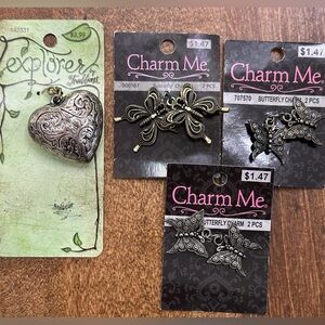 Silver Heart and Butterfly Charms Set